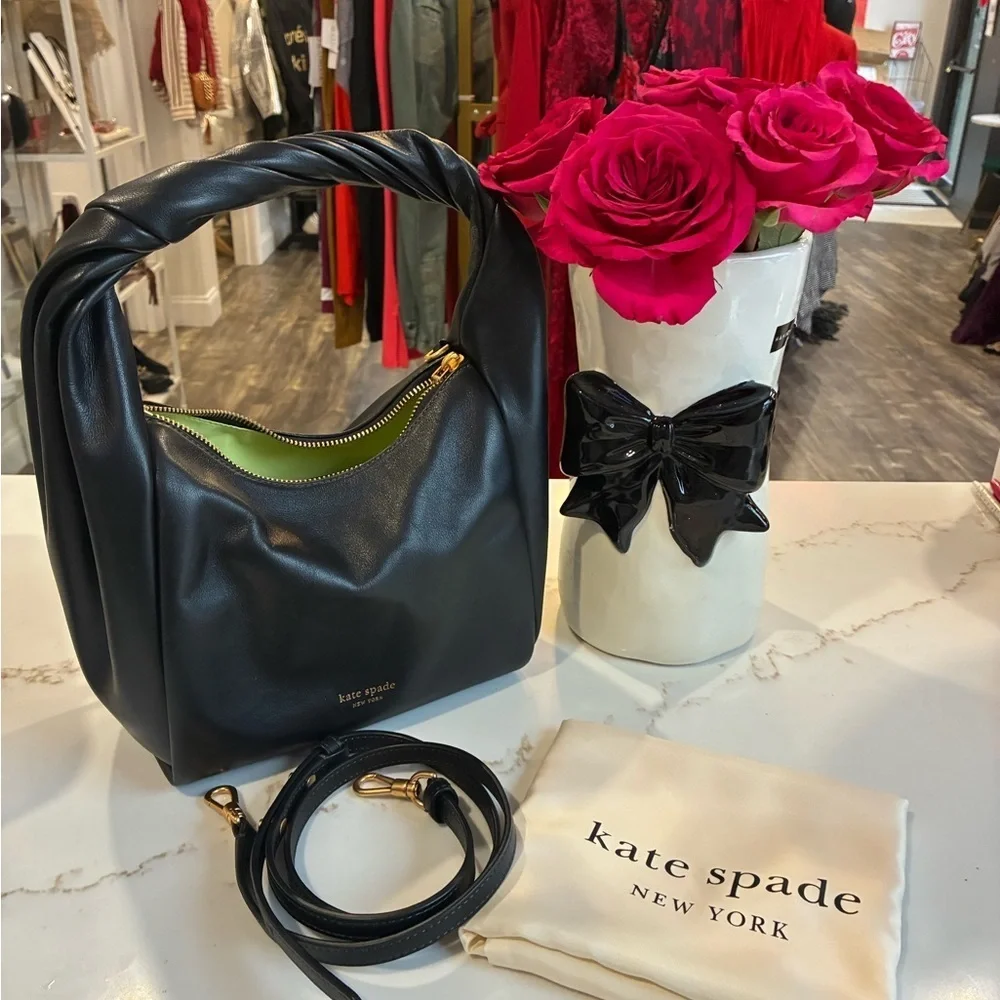 Kate spade black leather twill handbag